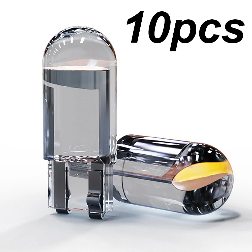 10 szt. Nowe żarówki LED W5W T10 COB do samochodu, szklane, do wnętrza, białe, lodowo-niebieskie, żółte, do oświetlenia tablicy rejestracyjnej, lampki oświetlenia wnętrza, lampki do czytania, 12V