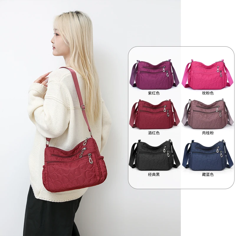 

Женская сумка через плечо большой вместимости, прочная нейлоновая ткань, дизайн с несколькими карманами, регулируемый ремень, сумка