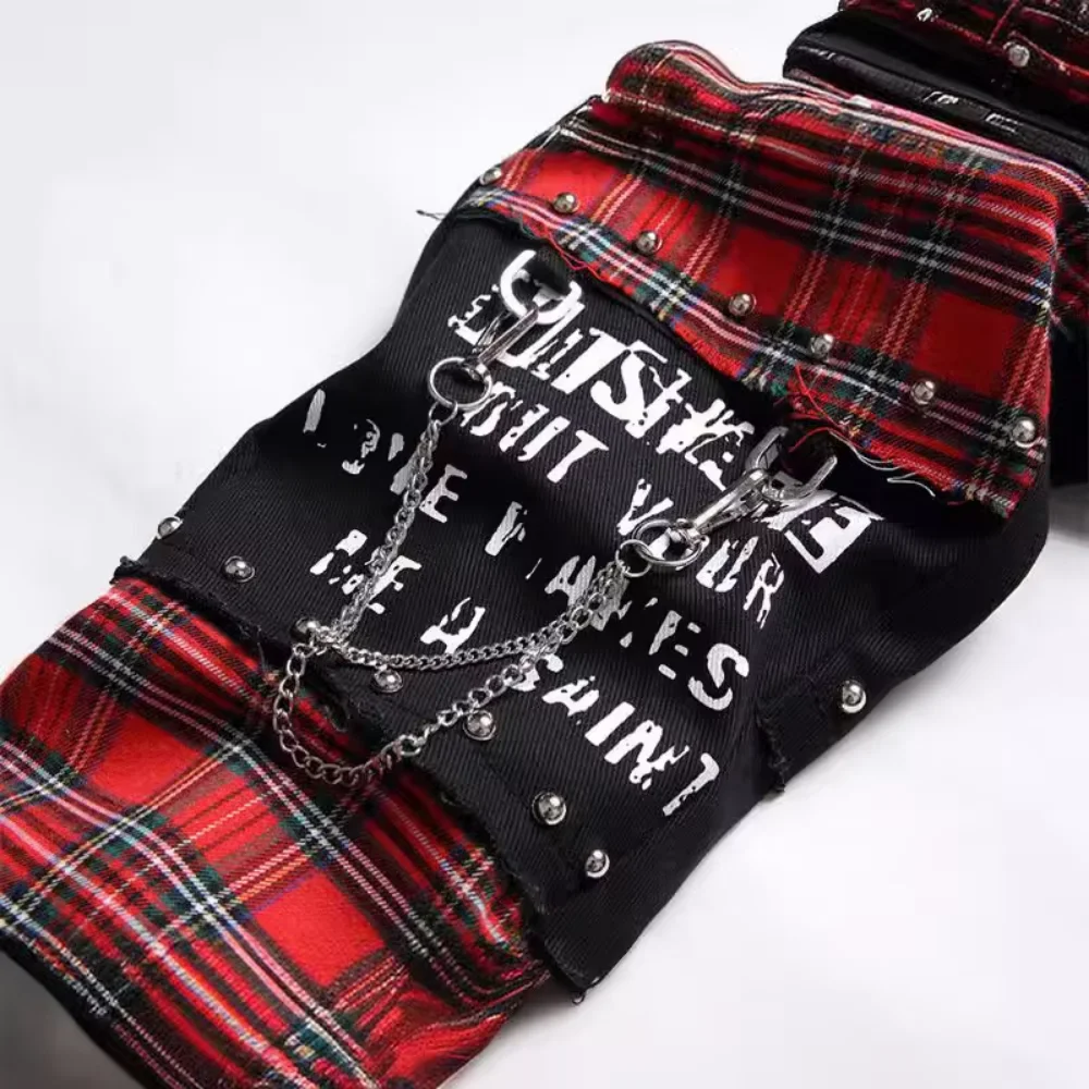 Skull Jeans Men 2025 New New Splicing Patch with Non Elastic Willow Nails Hip Hop Rock Street Style