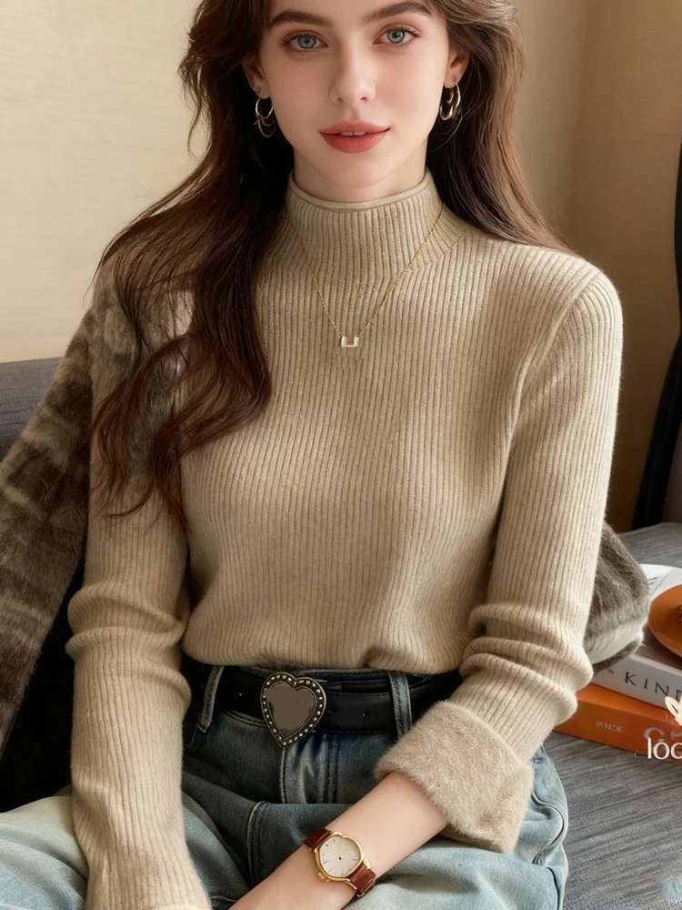 

Autumn/Winter Half High Collar Long Sleeve Sweater Women Thick Base Pullover Knitted Tops New Elegant Solid Casual Clothes 15