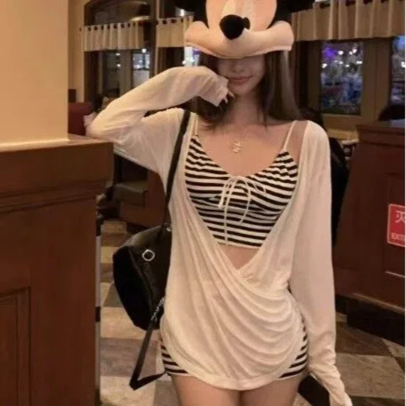 

3-Piece Striped Bikini Set High Waisted Boyleg Swimsuit Comfortable & Full Coverage Swimwear Sexy Shorts Sets Summer Beach Ropa