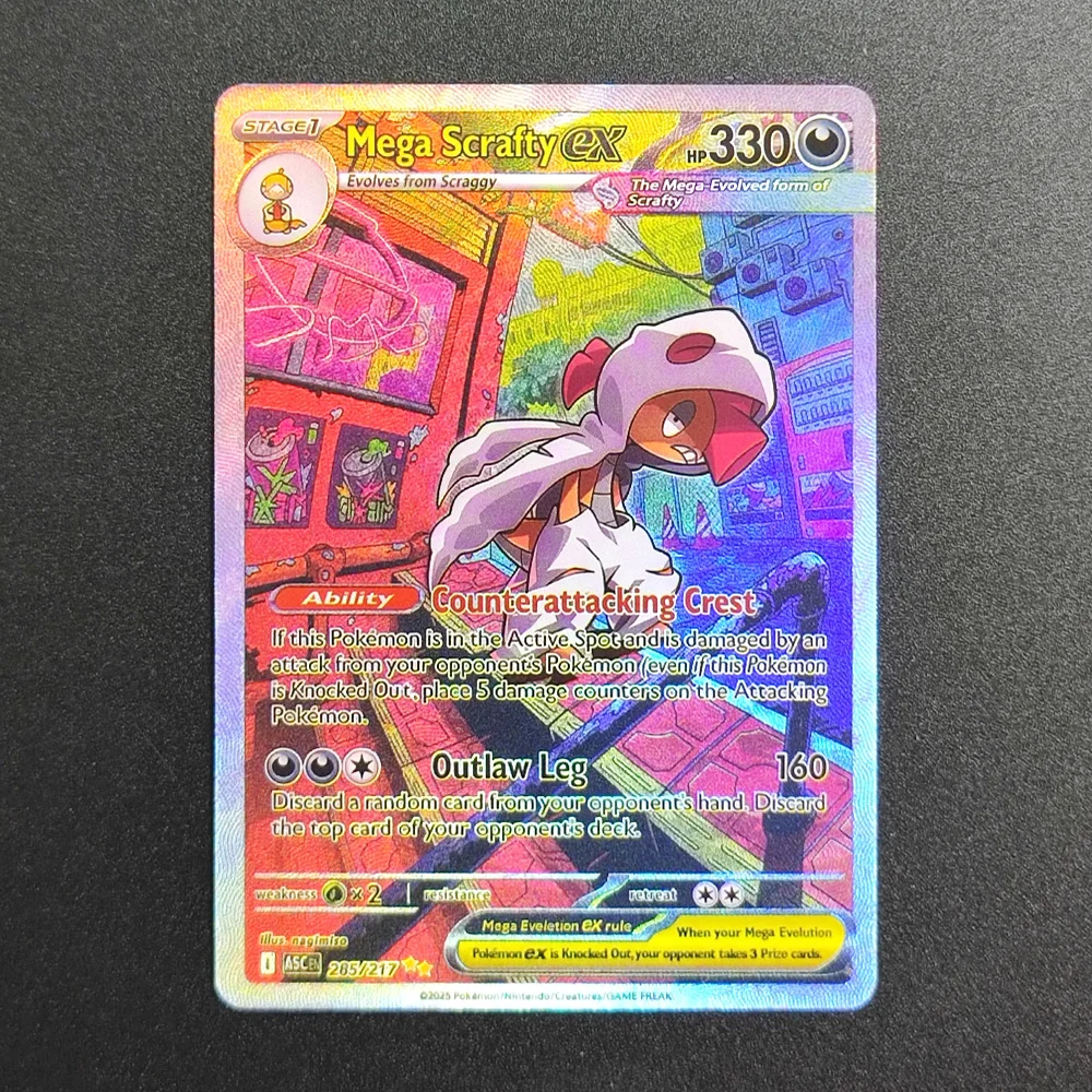 

Коллекционная карта Pokemon EN Proxy 2026 MEGA ASC Scrafty 285-217 SAR Super Rare, одиночная классическая аниме-карта, игрушка