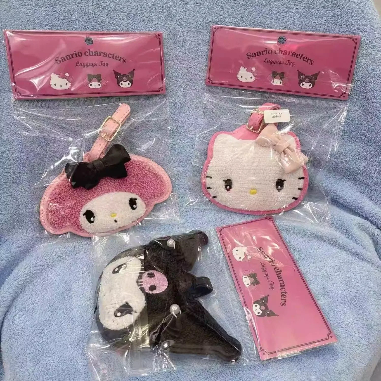 

Anime Sanrio Kawaii HelloKitty Kuromi My Melody Embroidered Bow Luggage Tag Anti-Lost Hanging Ornament Travel Suitcase ID Holder