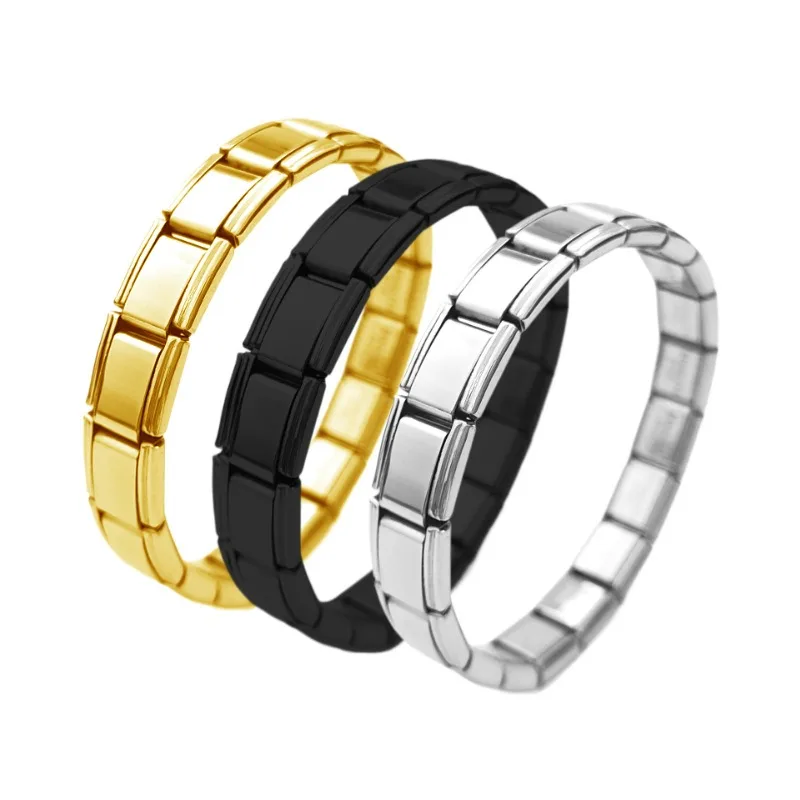 

Simple Bangles Italian Links Stainless Steel 9mm Width Fashion Elastic Charm Bracelets For Women Men Daily Wear Jewelry Gifts