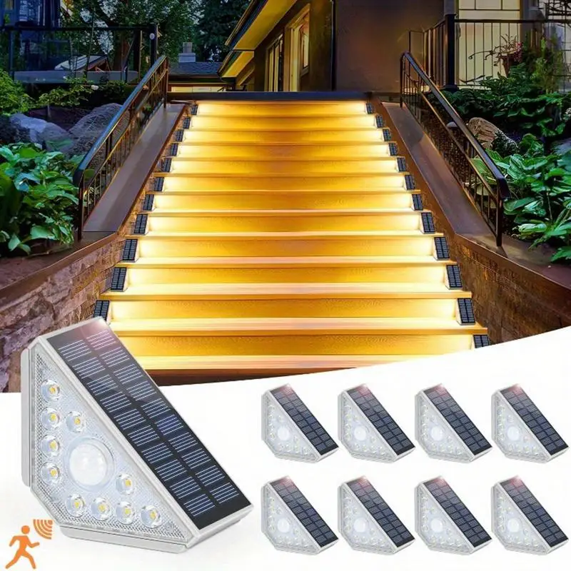 

LED Stair Lights Solar Intelligent Sensor Stair Lights Outdoor High Brightness Deck Lights Multipurpose Step Lights For Gardens