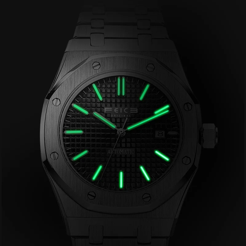 FEICE New Men\'s Automatic Mechanical Watch Skeleton Luminous Watch Waterproof Sapphire Mirror Luxury Stainless Steel Wristwatch