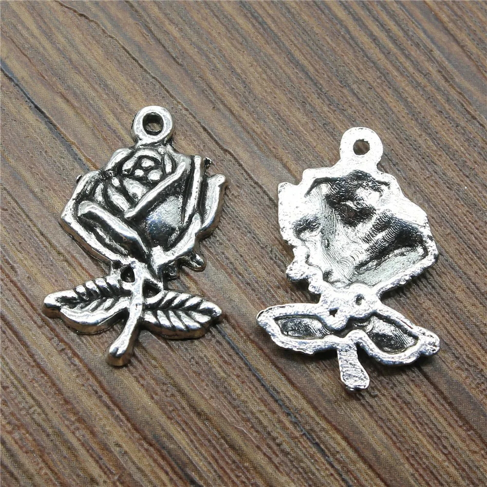 WYSIWYG 10pcs 25x17mm Rose Pendants Flower Charms Rose Flower Charm Rose Flower Pendants For Jewelry Making