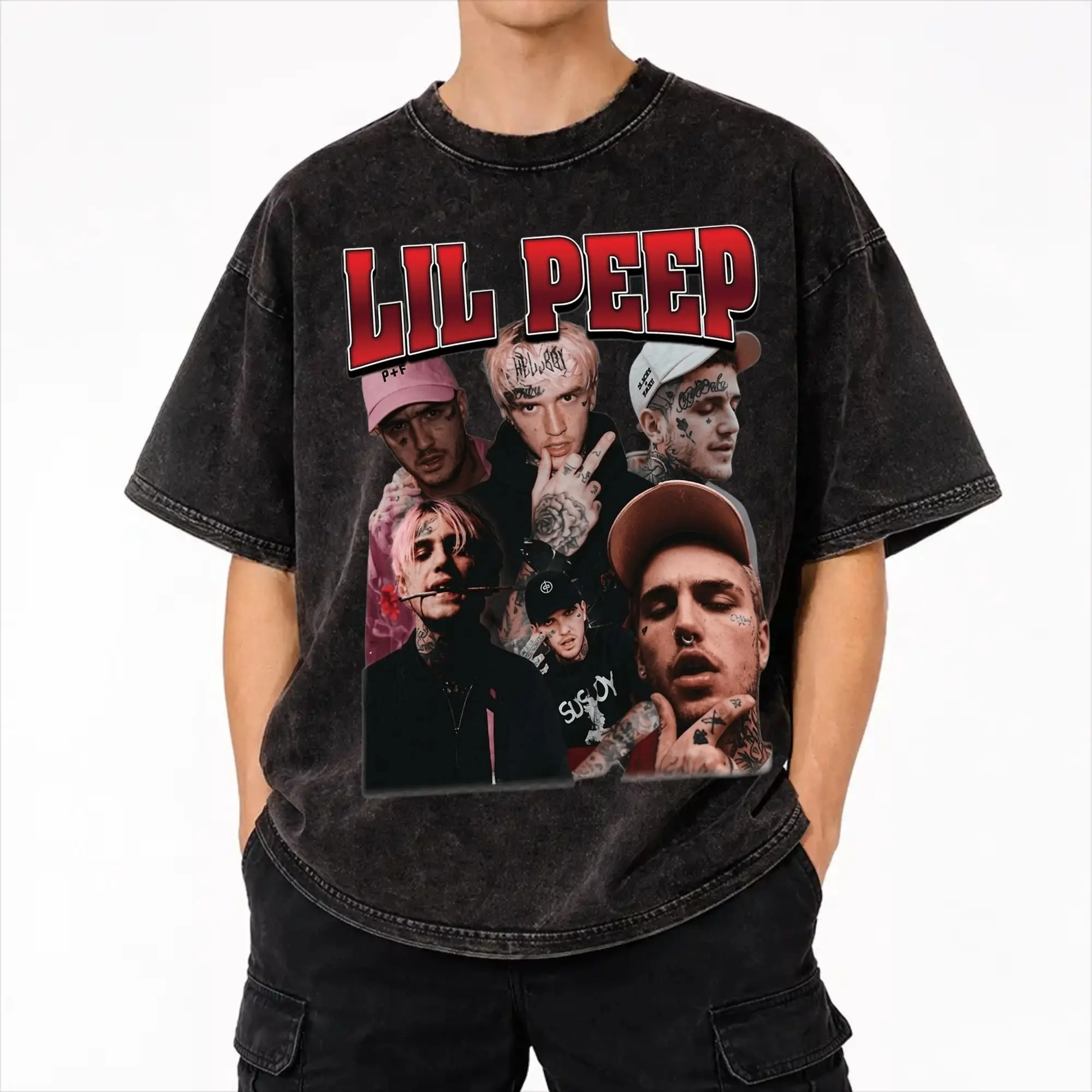 Lil Peep 30th Birthday Celebration Tour 2026 Washed T Shirt Streetwear Hip Hop Vintage T-Shirt  Tees Tops for Men Women