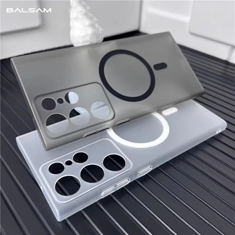 Ultra cienkie, matowe, przezroczyste etui magnetyczne Magsafe do bezprzewodowego ładowania Samsung Galaxy S25 S24 S23 S20FE S22 Ultra Plus PC Hard Cover