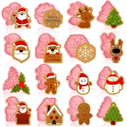 16 PCSChristmas Cookie Molds Christmas Dough Stamps Plastic 3D Cartoon Pressable Cookie Molds DIY Candy Baking Pastry Decoration