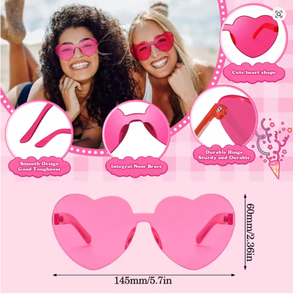 10–120 Stück Party-Herz-Sonnenbrille, Hochzeits-Sonnenbrille für Gäste, Junggesellenabschied, randlose bunte Sonnenbrille, Geburtstags-Foto-Requisiten – Detail 3