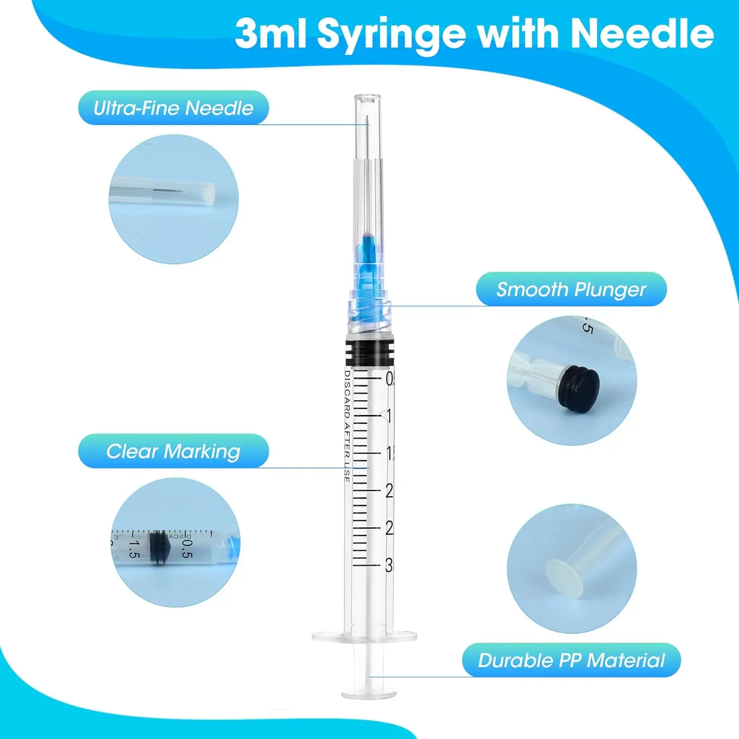 15 Stück 3ml Einweg-Luer-Lock-Spritzen, Geeignet für Haustiere und Nutztiere, Industrielle Anwendung, Laborabgabe und Manuelle Anwendungen – Detail 5