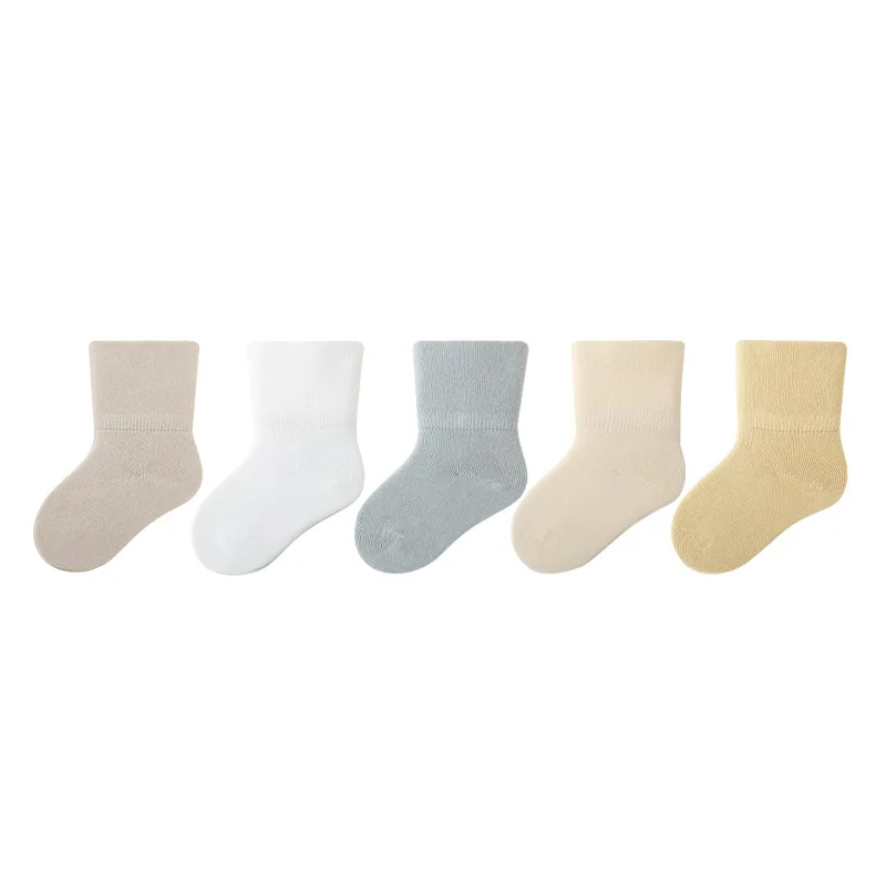 Spring and Autumn Baby Combed Cotton Comfortable Breathable Double Wide Ribbed Leg Free Solid Color Socks for Boys and Girls