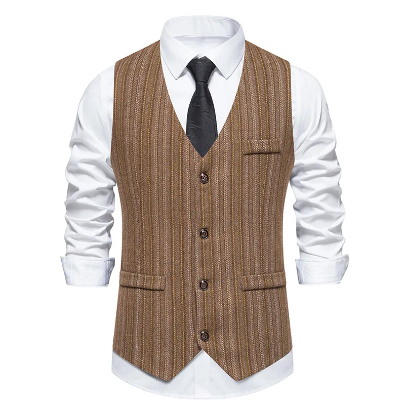 Mens Casual Plaid Suit Vest Tweed Slim Fit Waistcoat for Wedding Suit Tank Tops