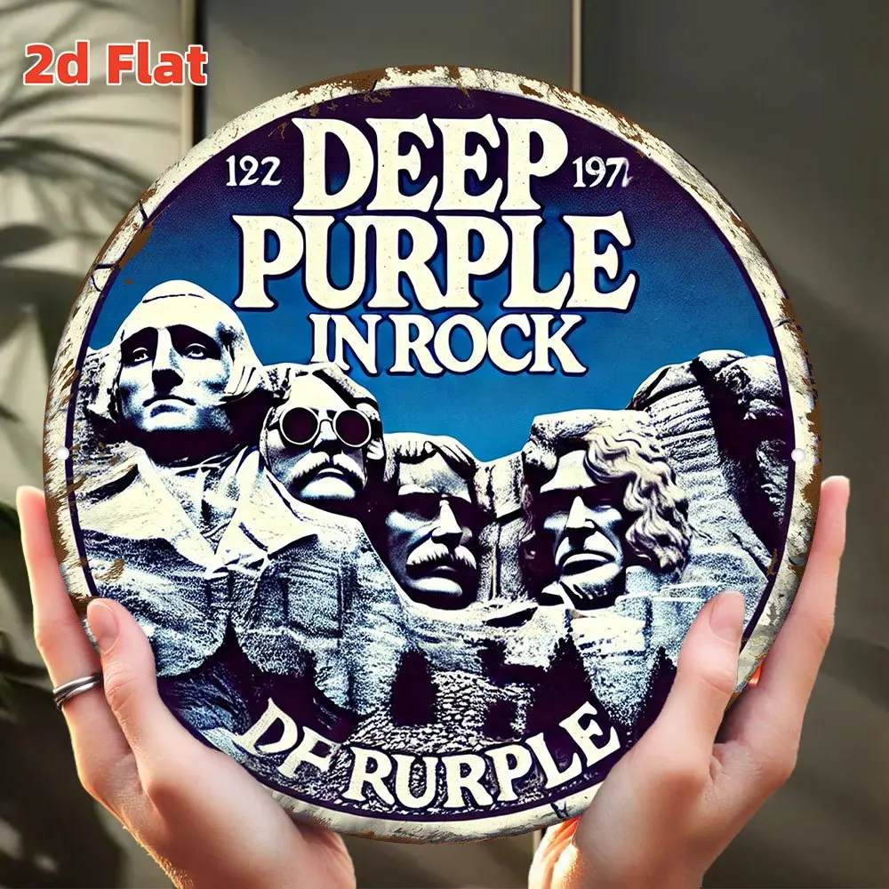 [لوحة فنية جدارية معدنية عتيقة "Deep Purple Rock" - ديكور ثقافة الصخور القديمة لعام 1972، لافتة قصدير ألومنيوم متينة للمنزل