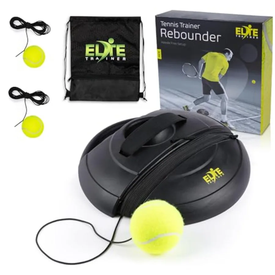 

Tennis Rebound Ball Set for solo practice Heavy-duty rubber base black neon yellow No inflation needed includes 3 balls with st