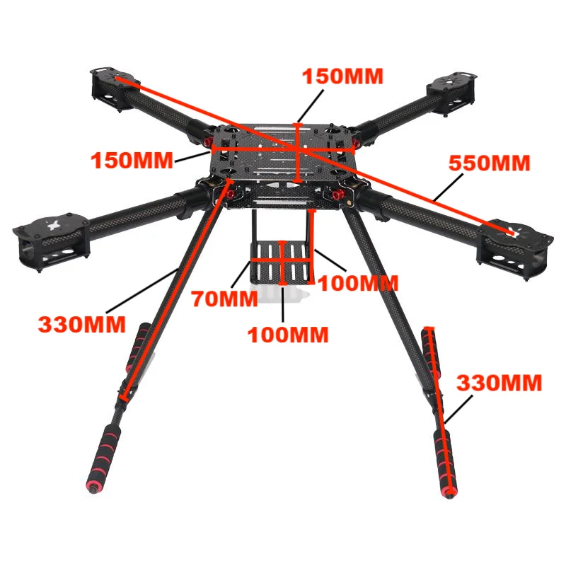 ZD550 Marco de cuadricóptero de fibra de carbono de 550 mm FPV Quad con patín de aterrizaje de fibra de carbono F550