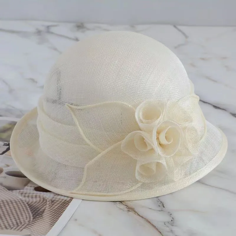 Spring Summer New Linen Hat Female Fashion Handmade Flower Sunshade Basin Hat Elegant Breathable Sun Hat Female