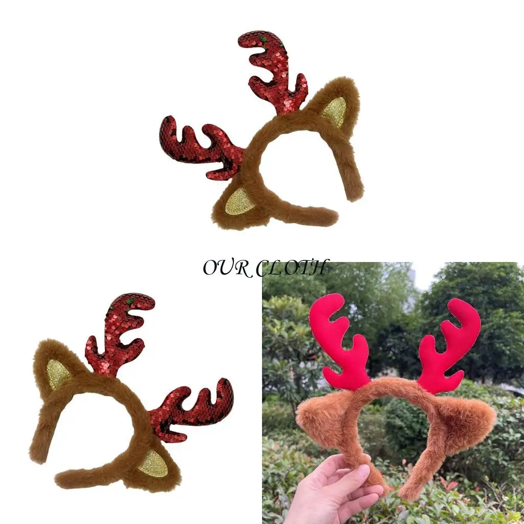 Sequins Reindeer Antlers Headband Deer Antler Headbands for Christmas Photo Booth Props Animal Deer Ears Hairband Y1AC