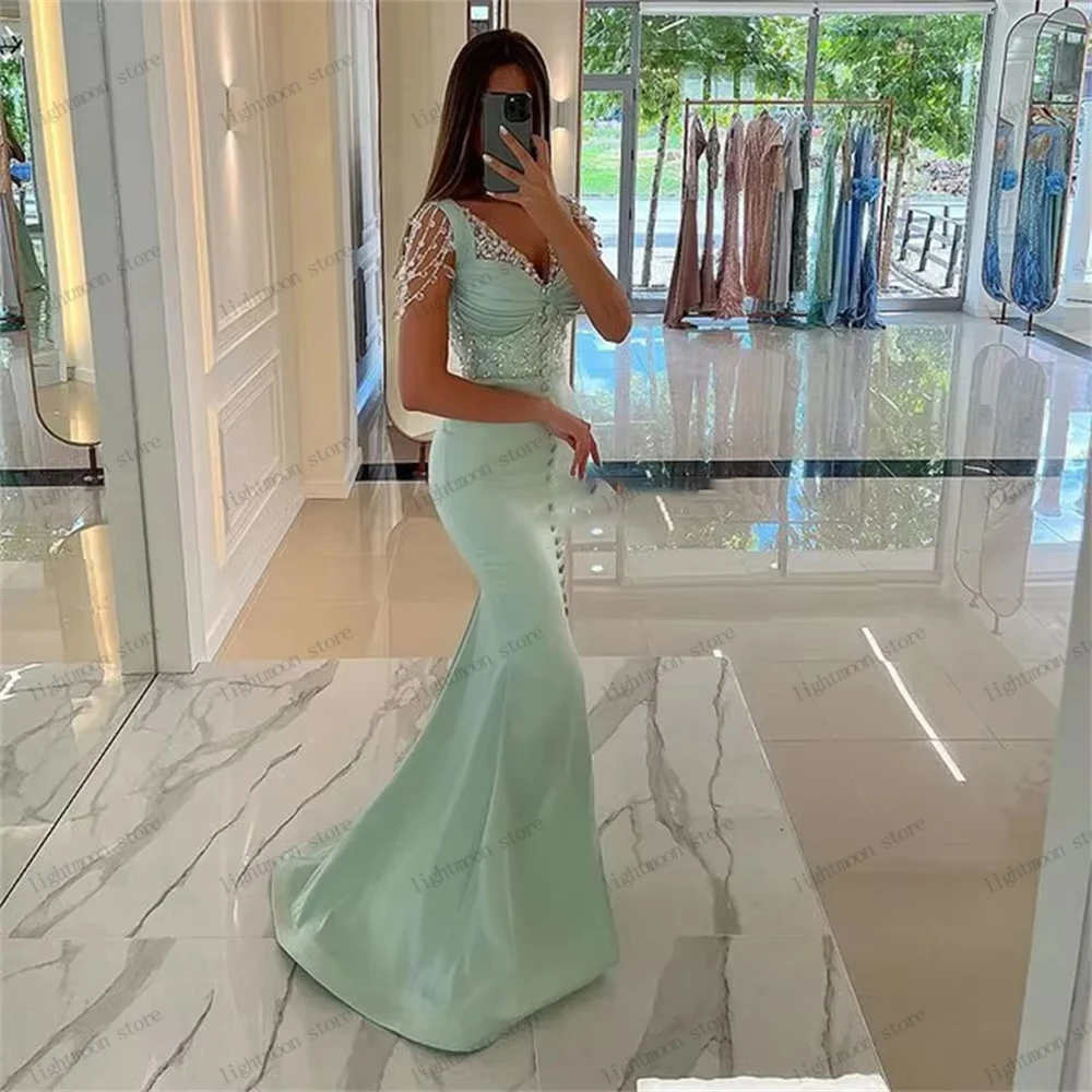 

Elegant Evening Dresses Vintage Satin Prom Dress Beading Appliques Sleeveless Backless Robes Vestidos De Gala Customized 2026