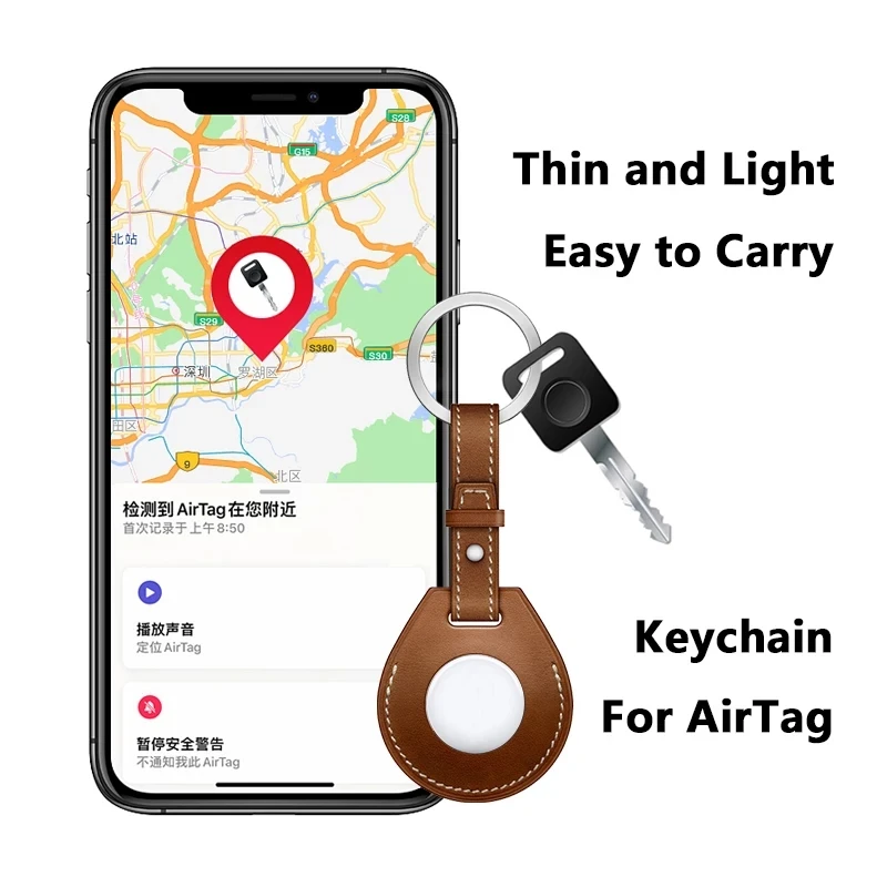 M3C Luxurious Shockproof Protective Case For Apple AirTag Leather Hangable Anti-lost Device Key Ring Luggage Tag Bag Charm Loop