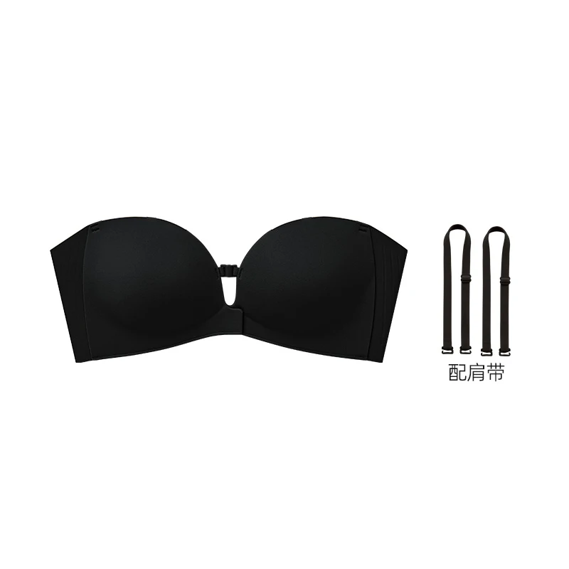 Trägerlose BHs mit Vorderverschluss für Damen, nahtloser Push-Up-BH, dicke, weiche Unterwäsche, einfarbig, verstellbare, unsichtbare Dessous