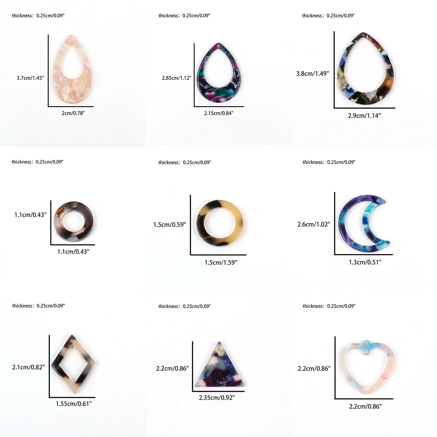10pcs Mixcolor Water-Drop Moon Heart Acrylic Acetate Resin Charms For Jewelry Making Pendant DIY Necklace Earring Accessories