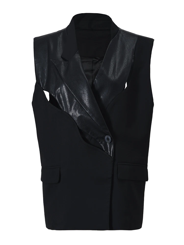   スタジオニュートラルスプライシングレザーウルダーワイドレディースベストルーズスーツカラーストリートスレコットンブレンドロングジャケット