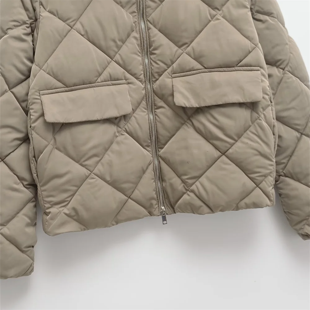 Bm & md & za2024 Damen Herbst und Winter neue einfache hohe Kragen Rautenmuster kurze Version Baumwoll mantel warm und dick