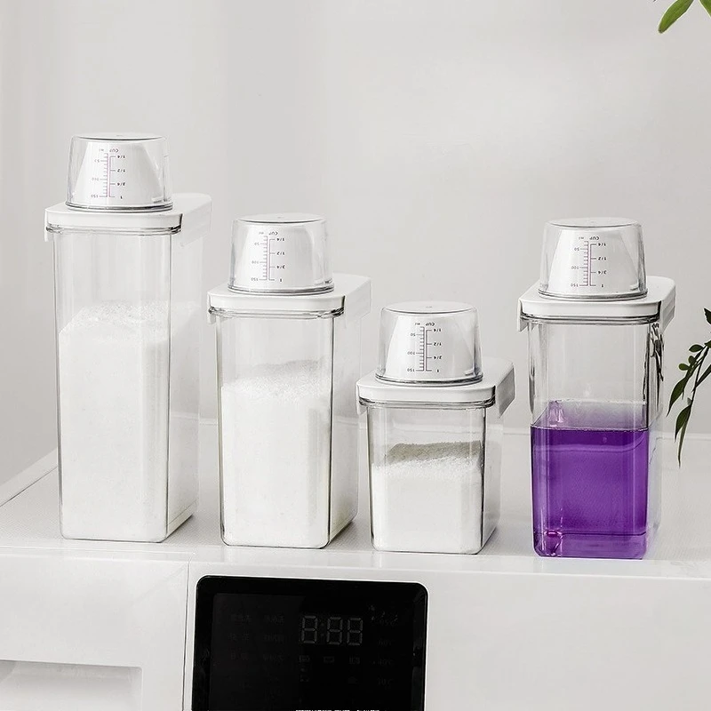 Laundry Detergent Storage Box Transparent Sealed Can with Scale Laundry Detergent Tank Plastic Container