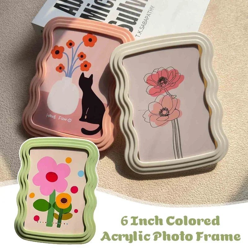 Colorful Plastic Photo Frame Creative Wavy Edge 6-Inch Picture Postcard Frame Desktop Decorative Ornaments (Pictures Not Includ)