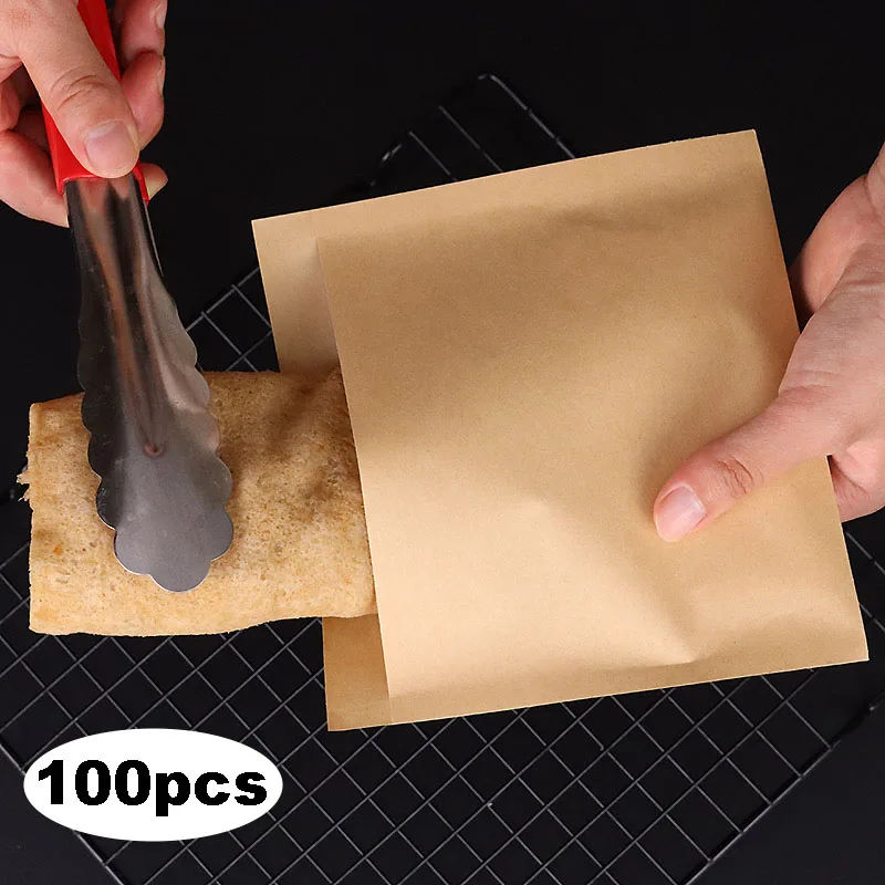 

100pcs Kraft Bakery Bags Kraft Paper Sandwich Paper Wrap Disposable Food Packing Paper Triangle Shape Oil-Proof Doughnut Bread