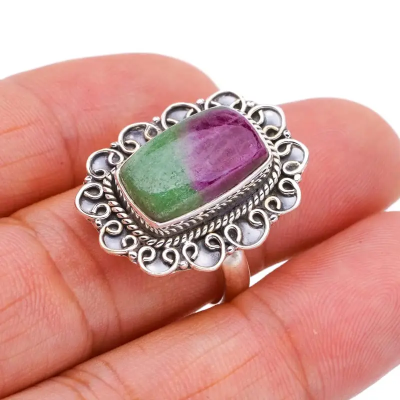 

StarGems® Natural Ruby Zoisite Handmade 925 Sterling Silver Ring 8.5 F1846