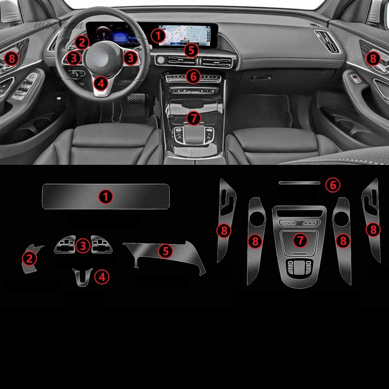 

Прозрачная пленка из ТПУ для Mercedes Benz EQC EQC350 EQC400 2020-2022 Автомобильная наклейка для внутреннего интерьера, центральная консоль, привод, навигатор, дверная панель