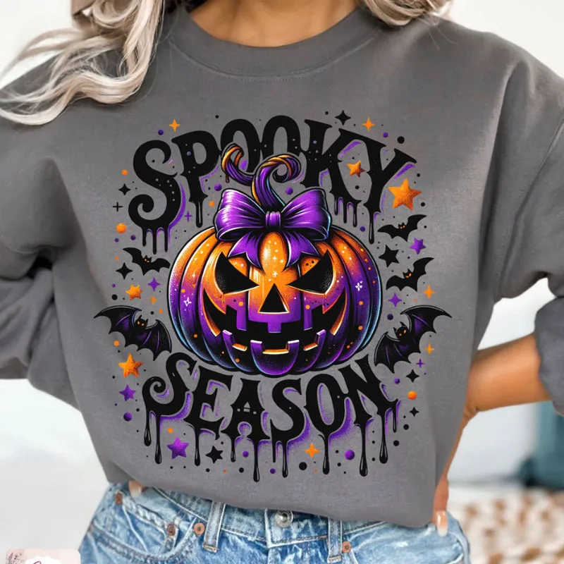 Halloween Spooky Season Pumpkin Heat Transfer Patch Sticke Iron-On Decals for T-shirts Sweatshirts Bags Clothing Fabric Decor