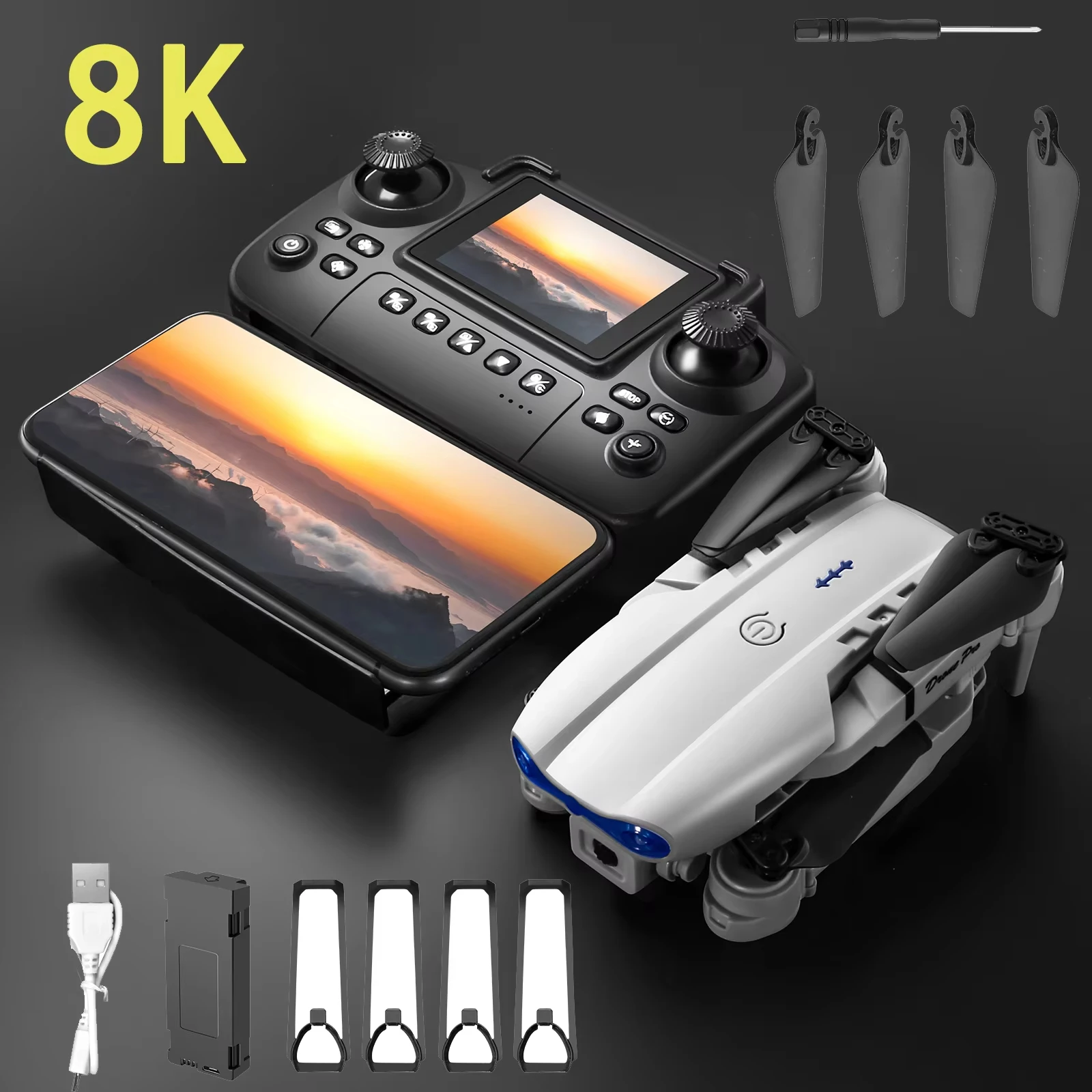 

Складной квадрокоптер на радиоуправлении для детей, подарок для мальчиков, дрон с двумя камерами 4K для аэрофотосъемки, с экраном, новый улучшенный дрон E88 Pro