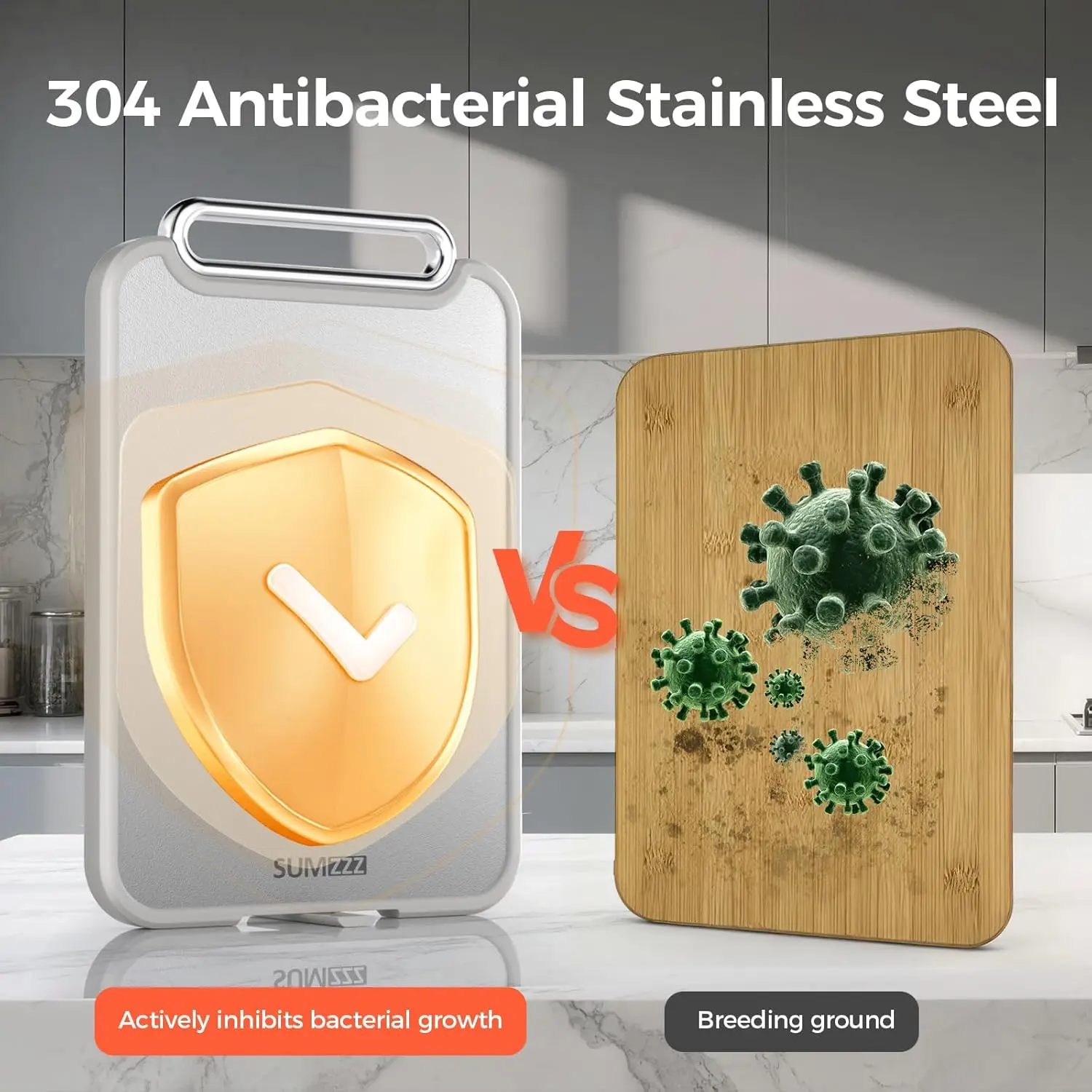 2-in-1 Double-Sided Stainless Steel Chopping Board, Food Grade Silver Set of 2 (S+M) for Kitchen