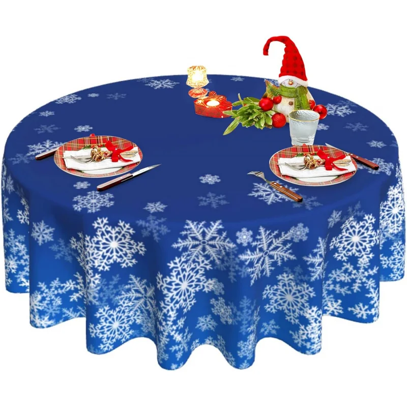 

Christmas circular tablecloth 60X60cm navy blue winter snowflake farmhouse kitchen decoration for holiday parties