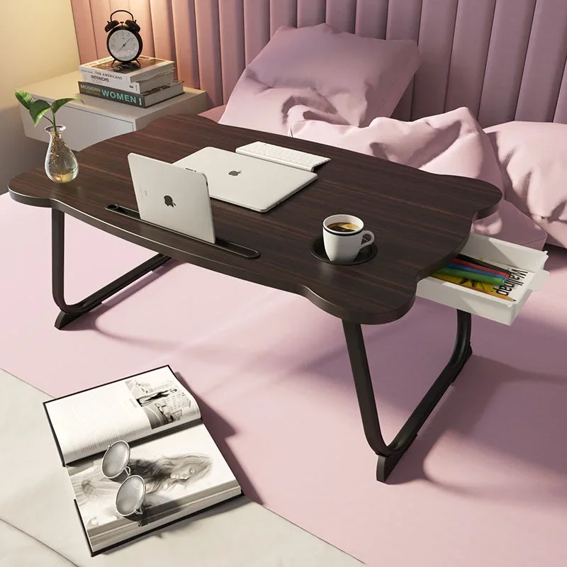 Folding Simple Laptop Table Desk Bed Table Sofa Table Small Desk With Slot Cup Holder Drawer Portable Study Table