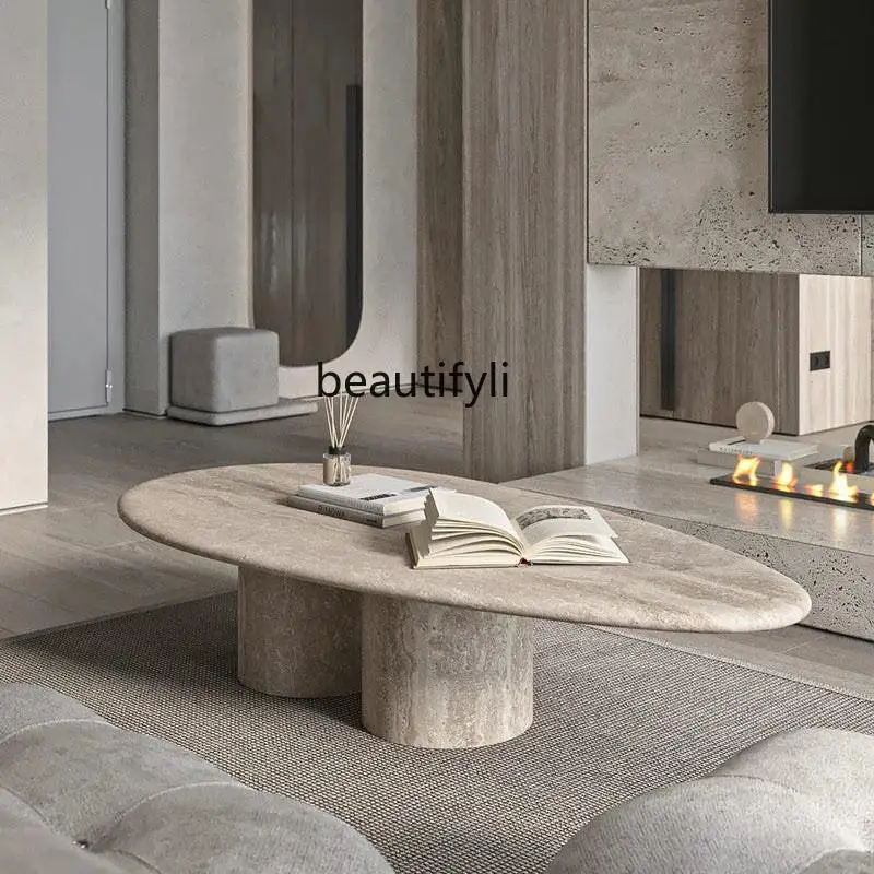 

Wabi Sabi Wind Natural Coffee Table Living Room Cream Marble Beige Table Countertop Stone