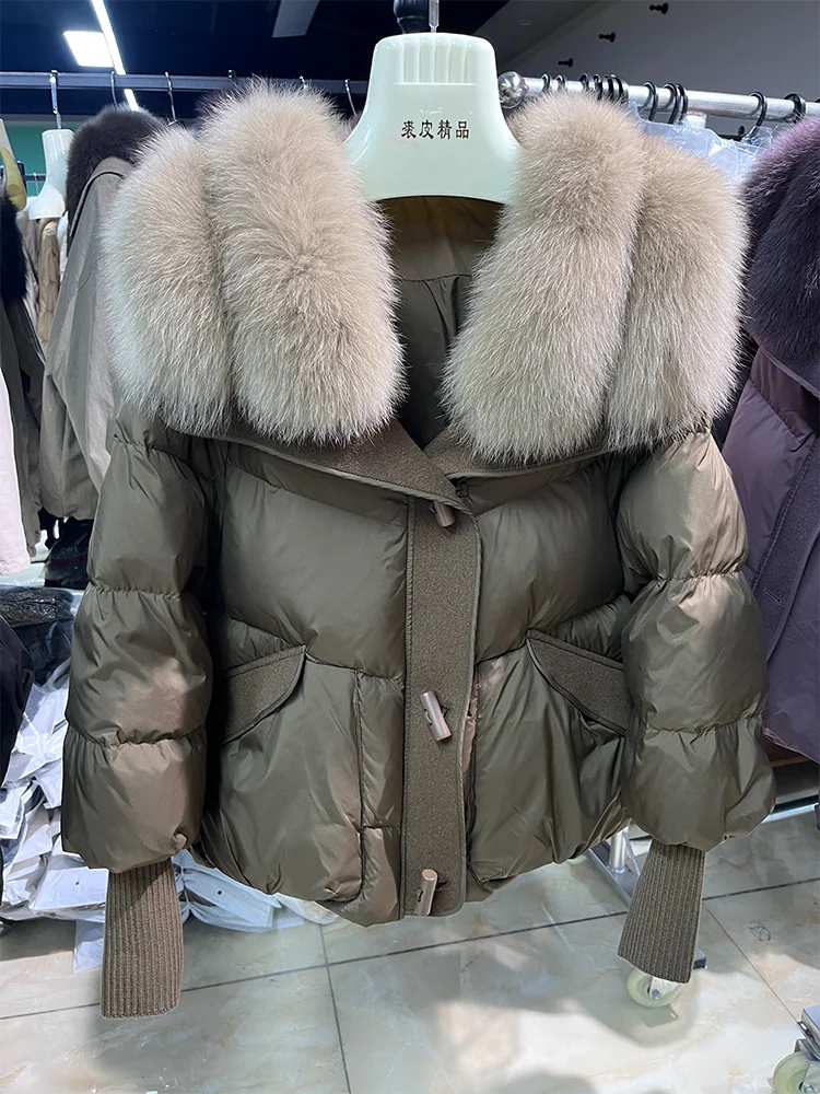 سترات نسائية شتوية دافئة غير رسمية سترات من فراء الثعلب الحقيقي معاطف نسائية خارجية سميكة سترات منتفخة