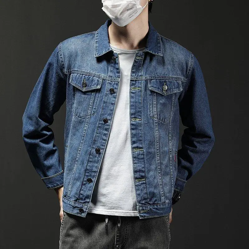 

Faionable Casual Denim Jaet Loose Long Sve Turn-down Collar Single Button Spring Men's Clothing Youthful ular Sle