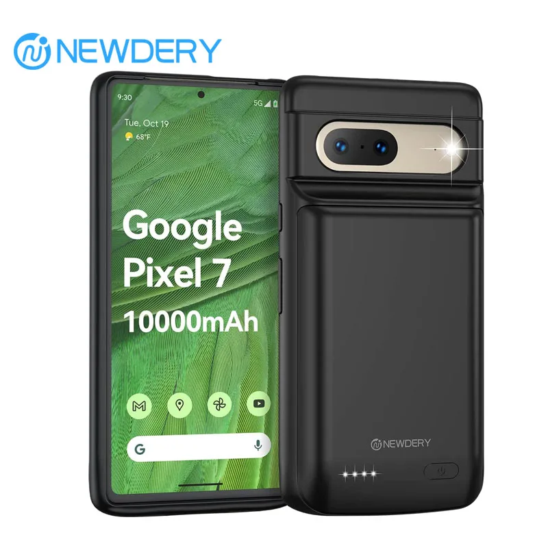 NEWDERY Battery Case for Google Pixel 7 Powerful Rechargeable Charging Case 10000mAh Extended Backup Charger Case Power Bank