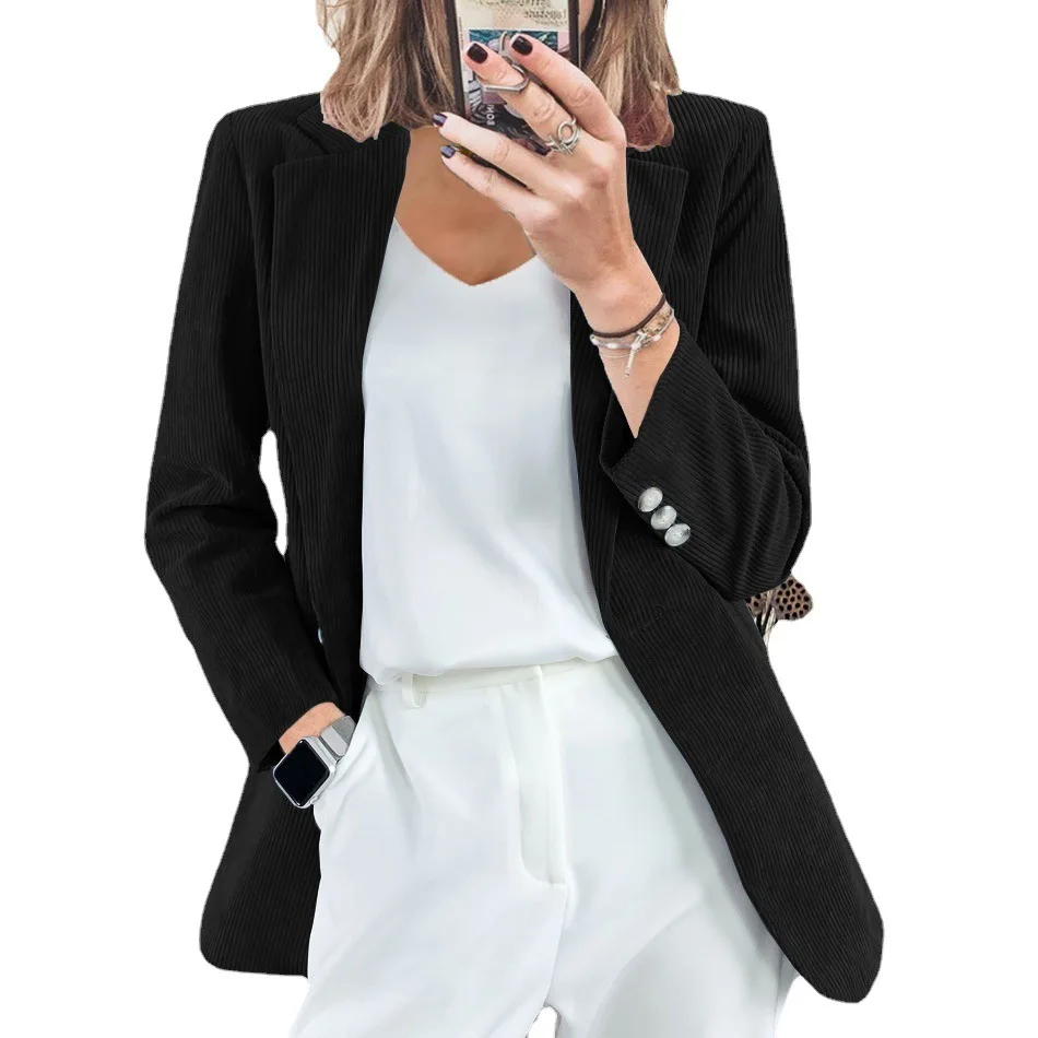 

new corduroy cardigan temperament slim solid color casual professional women blazer coat