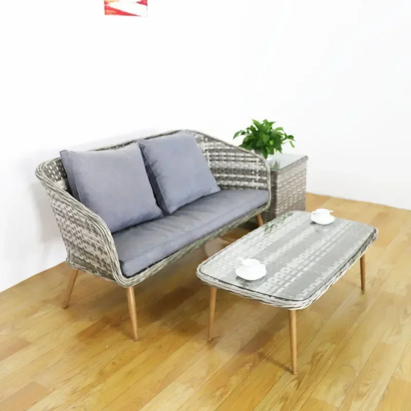 High quality outdoor rattan furniture wicker sofa set table chair bistro aluminum conversation set