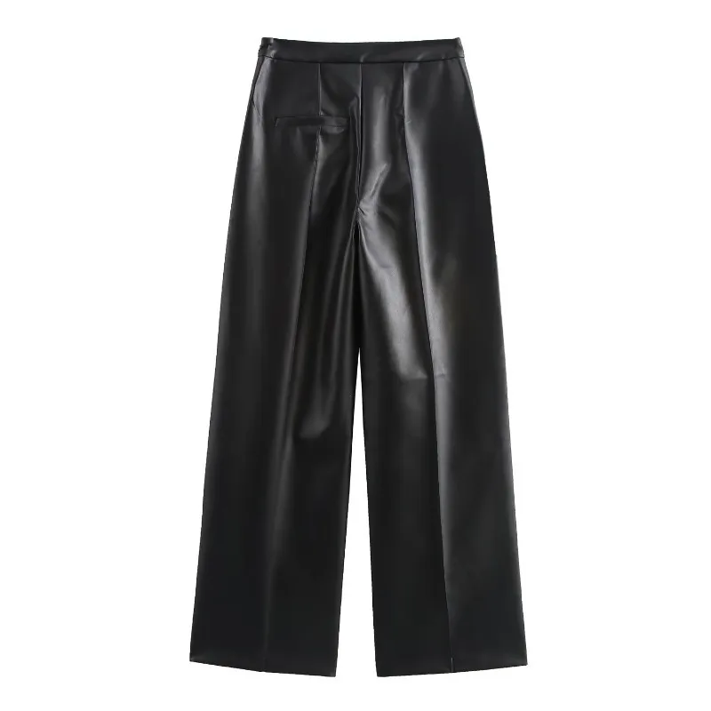 TRAF ZR Leather Set Woman Two Pieces Casual Elegant Woman Trousers Long Sleeve Sets Y2k Outfit Set Moto & Biker Black Sets