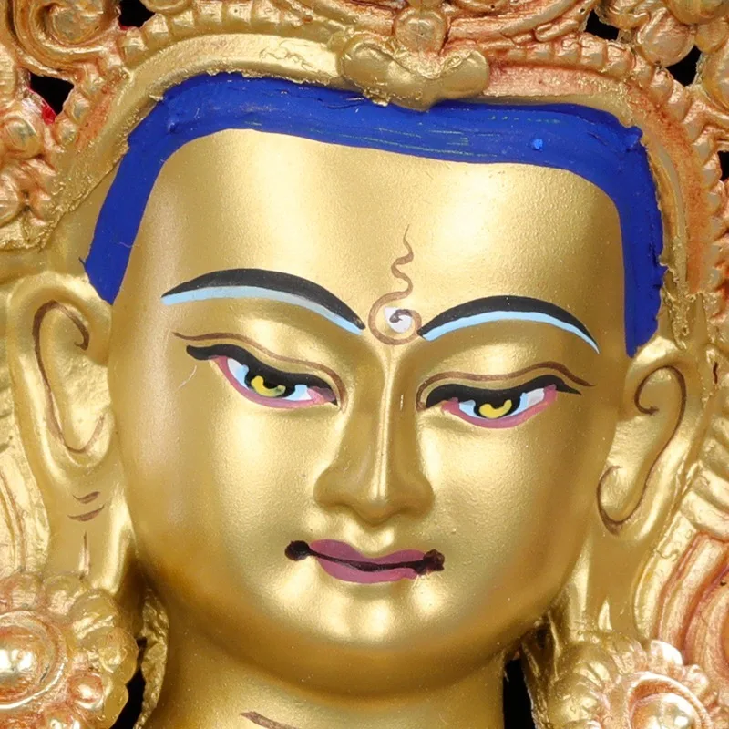 7Inch-sized copper Manjushri and Samantabhadra Buddha statue, Tantric gold-plated home worship Manjushri Bodhisattva statue orna