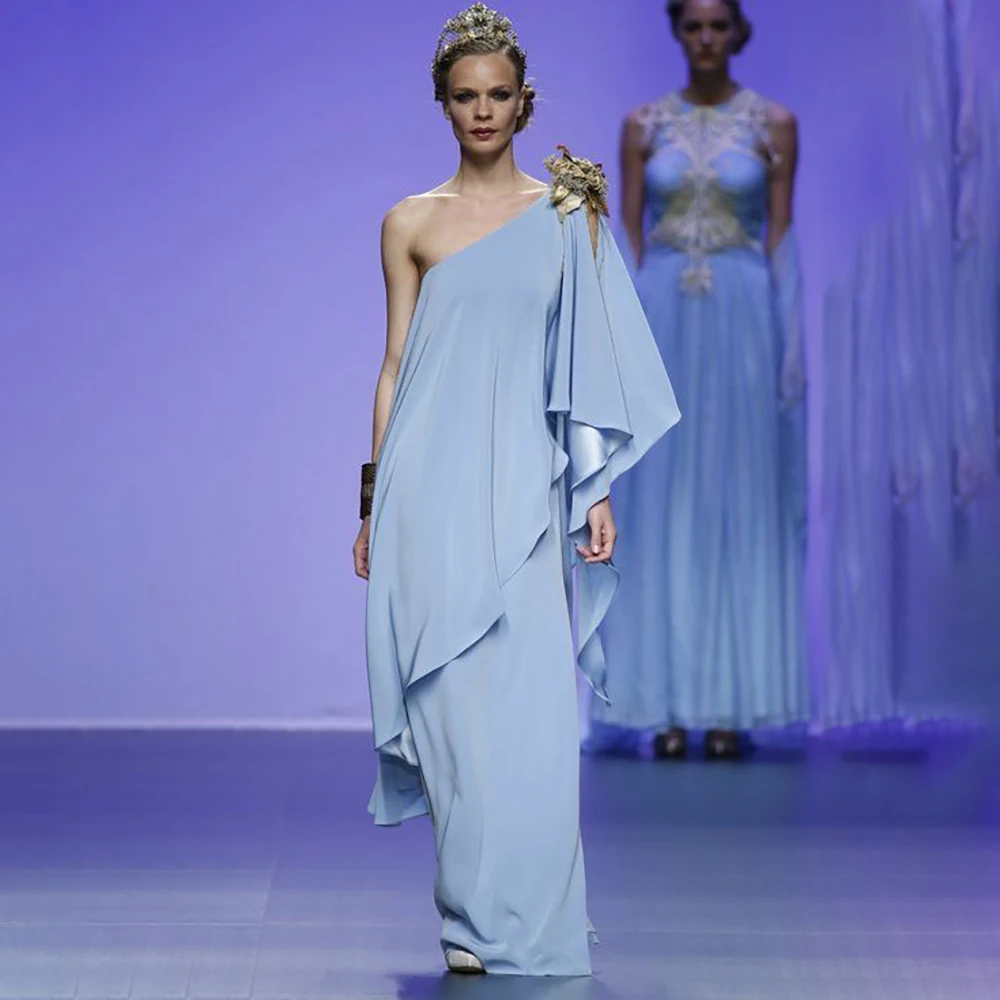 Elegant Women One-Shoulder Evening Dresses Luxury Chiffon Floor Length Sleeveless Gowns Birthday Celebrity Dress Vestidos