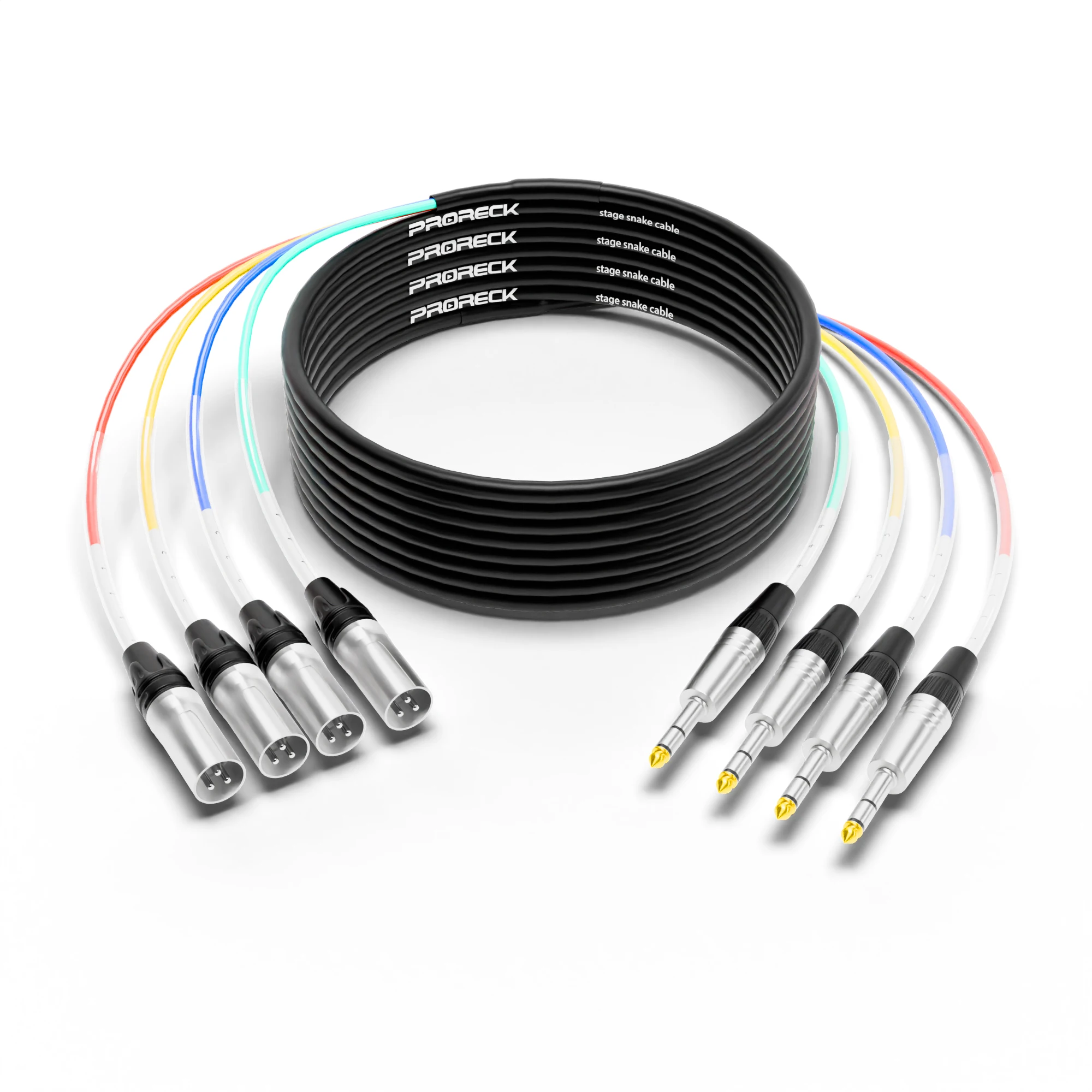 Snake Cable, 4-Channel Shielded Audio Cable 1/4'' TRS to XLR Male, with Color-Marked Connectors for Professional Stage