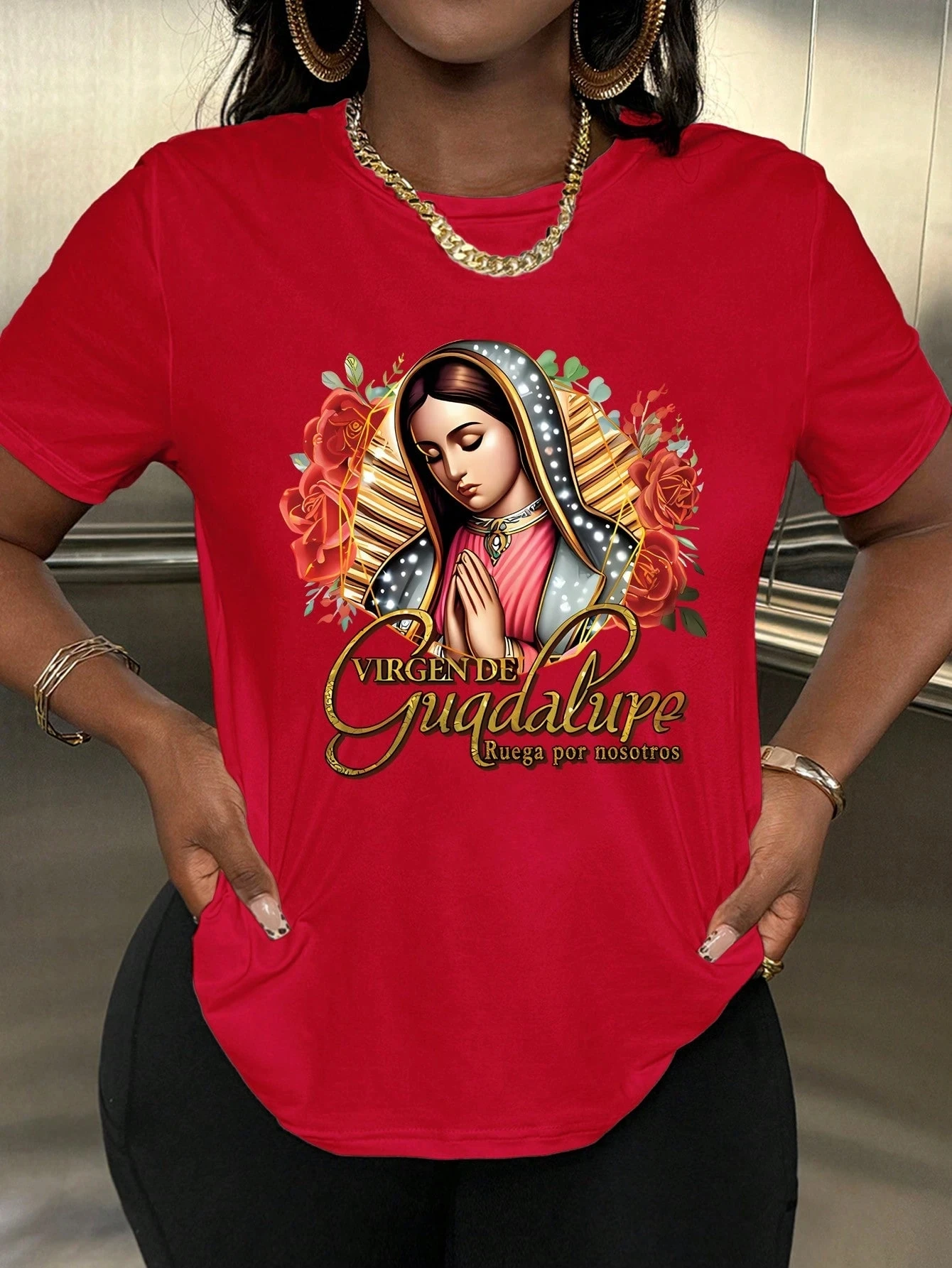 

Plus Size Devotional Graphic Oversized Tee Stylish Tribute with Floral Accents for Faith - Inspired Fashionistas